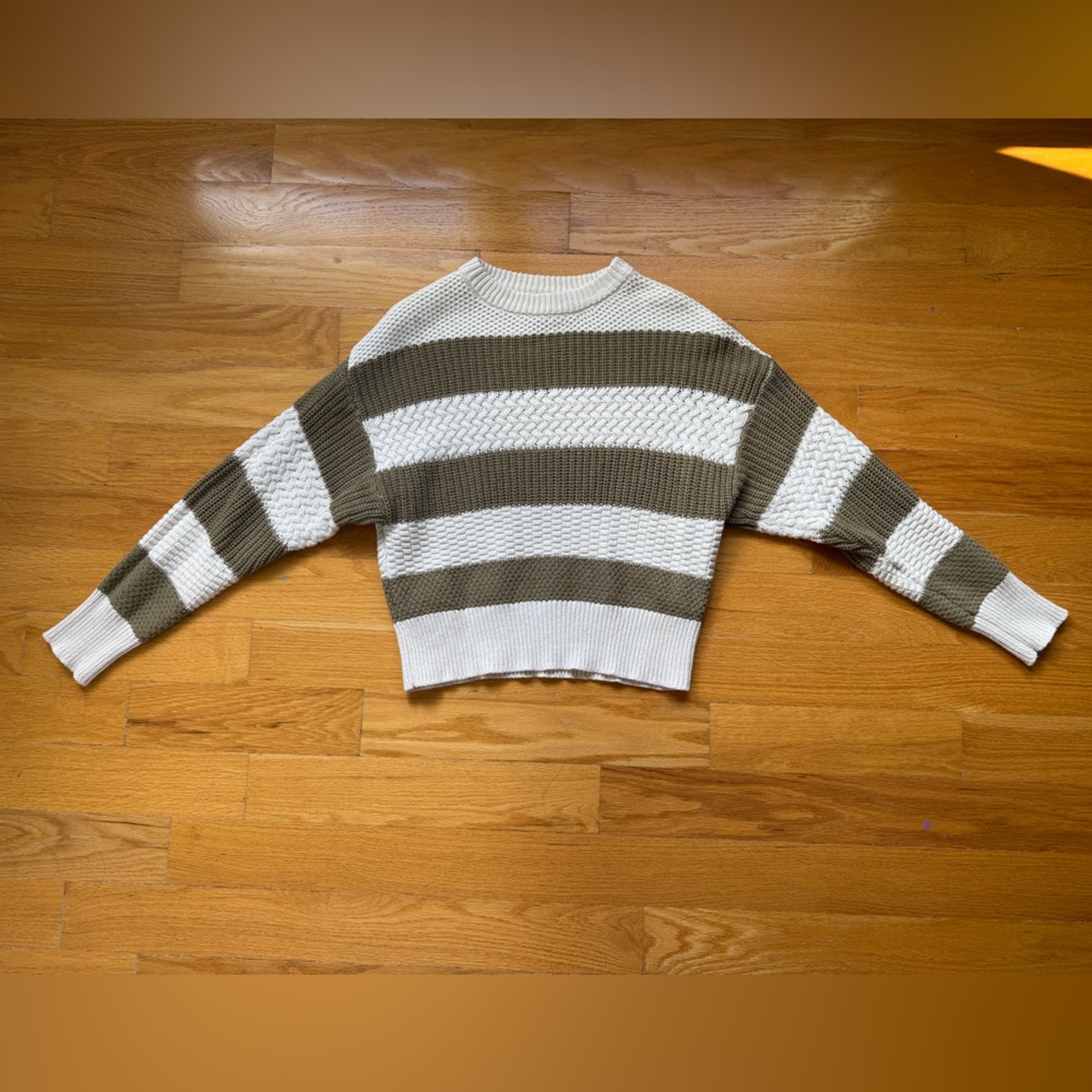 A New Day  Striped Olive and Cream Sweater